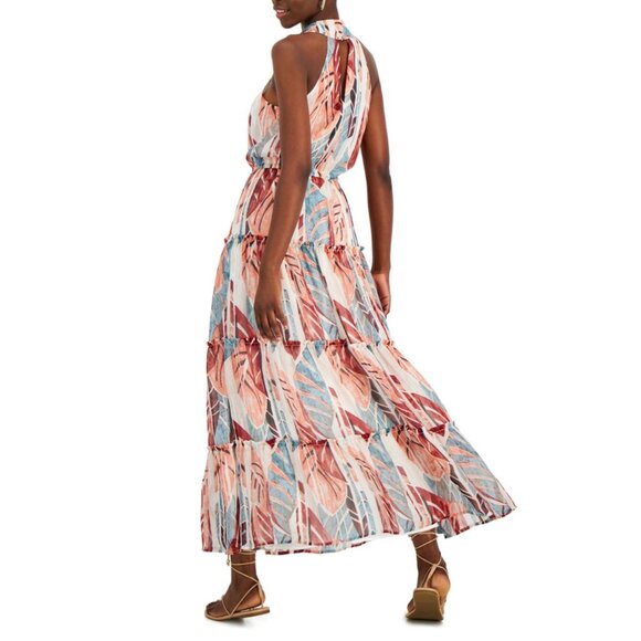 INC International Concepts Womens Printed Halter Maxi Dress Blue Salmon size M - Picture 2 of 16